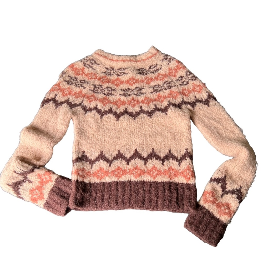 SMYTHE Lopi Fair Isle Alpaca Blend Sweater Apricot Fair Isle NWT Women's Small - Picture 3 of 10